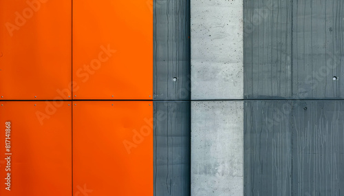 The orange wall is next to a gray wall