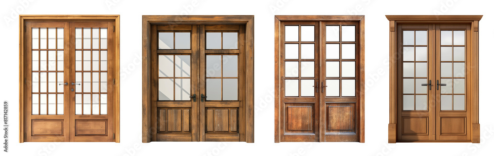 collection of wooden double doors with glass on transparent or white background collection of wooden double doors with glass on transparent or white background