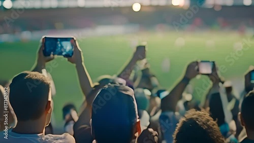Group of People Taking Pictures at Soccer Game Generative AI photo