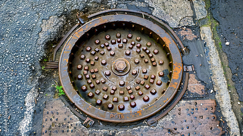 A rusty pipe with a lot of screws on it. The screws are all different sizes and are scattered all over the pipe