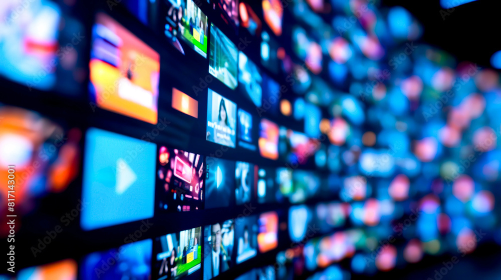 Asorted Screen A large screen with many different colored images on it. The images are ...