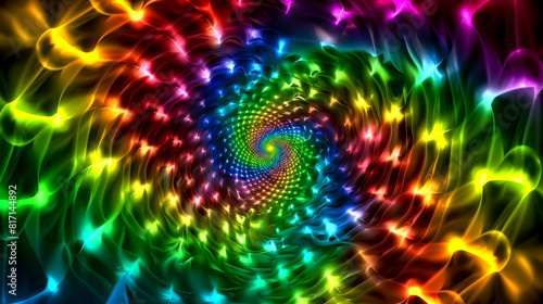 A colorful spiral with bright colors and a rainbow effect. The spiral is full of light and energy, giving off a feeling of excitement and joy