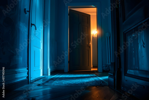 Mysterious open door with warm light