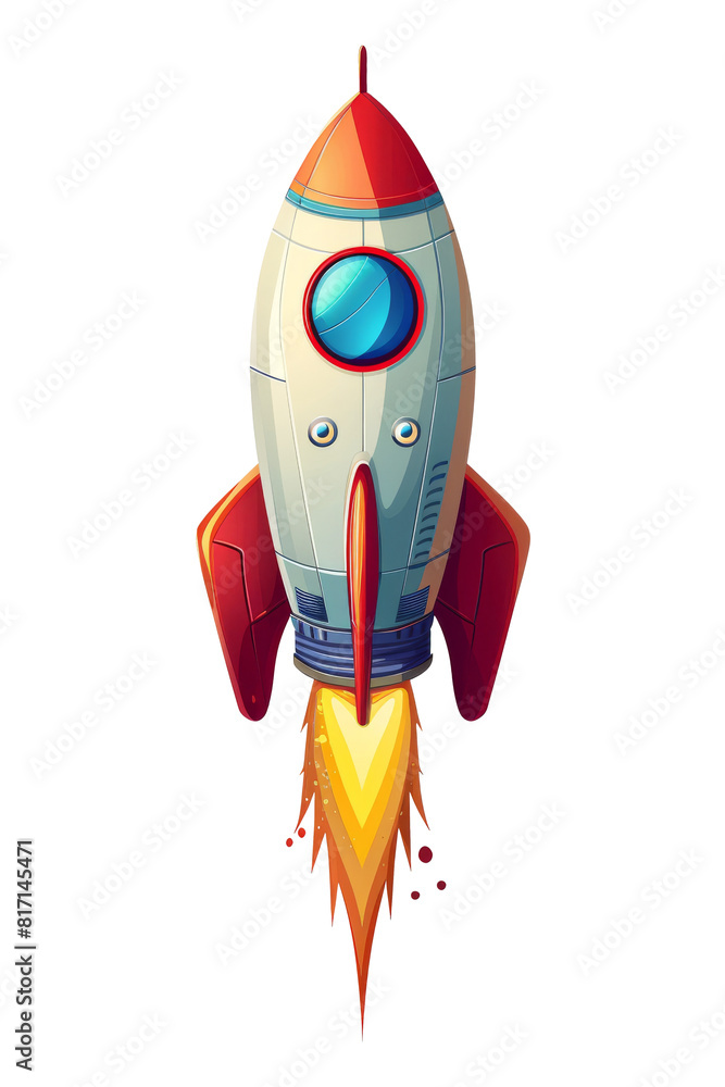 Vibrant cartoon rocket soars into space, isolated on a transparent background Vibrant cartoon rocket soars into space, isolated on a transparent background