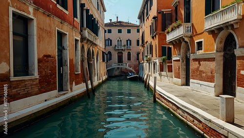 Canal between historical Venetian buildings photo