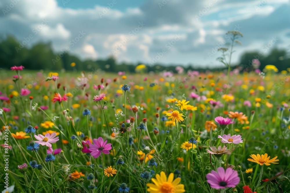 Colorful Wildflower Meadow under Blue Sky Colorful Wildflower Meadow under Blue Sky