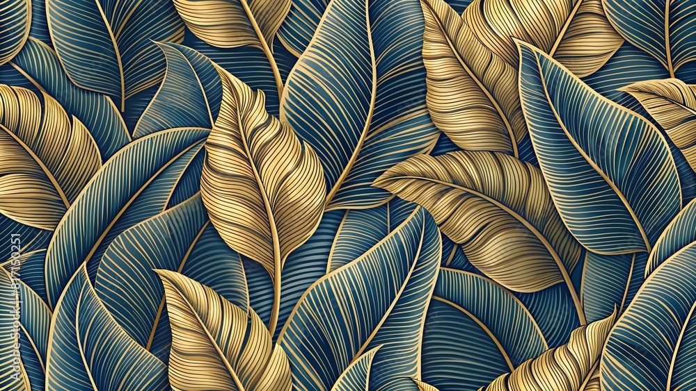Tropical leaf Wallpaper. Stylized golden banana leaves. Tropical leaf Wallpaper. Stylized golden banana leaves.