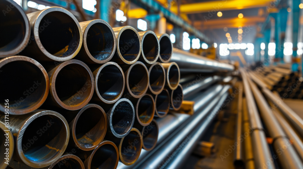 Stuck of steel pipes in the warehouse metallurgical factory. Stuck of steel pipes in the warehouse metallurgical factory.