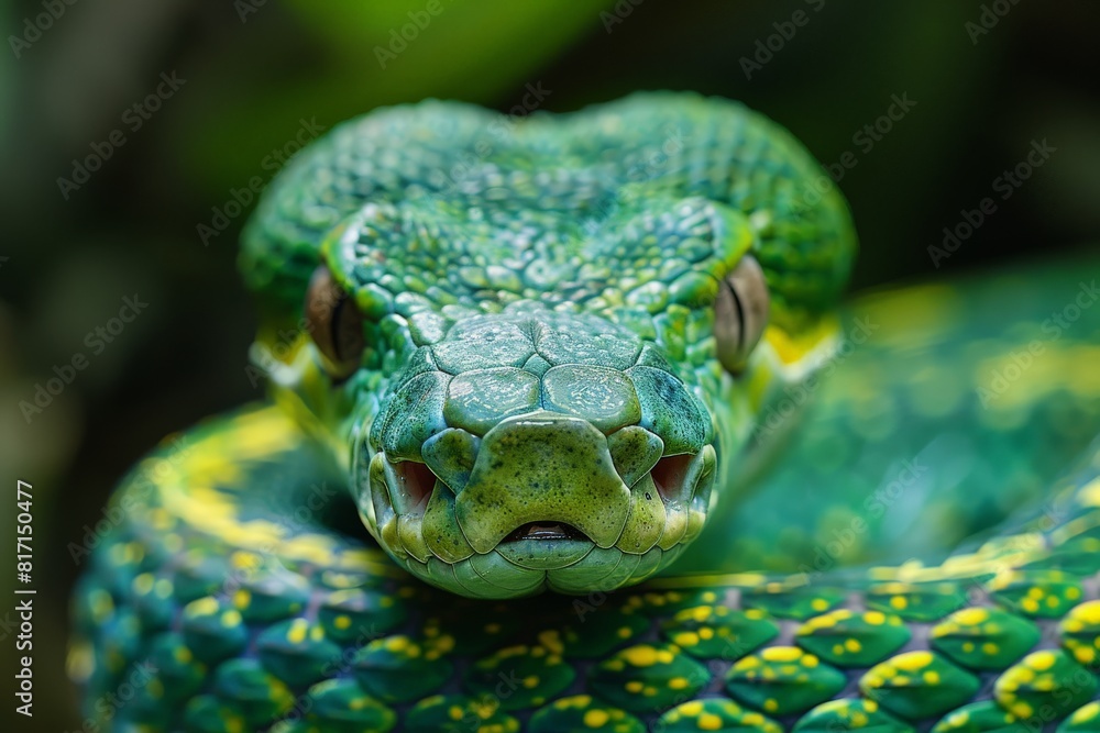Close-up of Green Snake with Yellow Markings Close-up of Green Snake with Yellow Markings