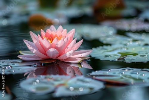 Beautiful Pink Water Lily on Calm Pond