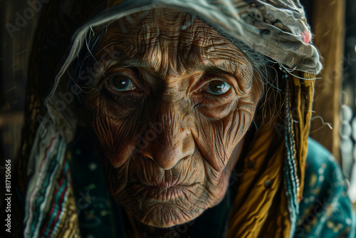 A elderly woman, with a worn face and a kind heart, tells the story of her ancestors, who fought for freedom and equality.  photo