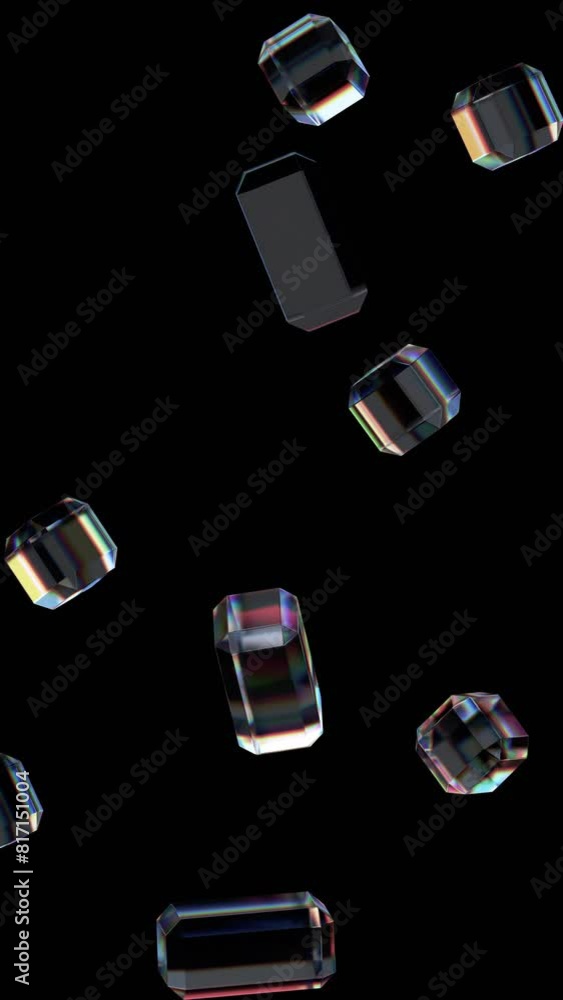 Abstract vertical animation, geometric background with glass flying cubes, 4k seamless looped video, 3d render Abstract vertical animation, geometric background with glass flying cubes, 4k seamless looped video, 3d render