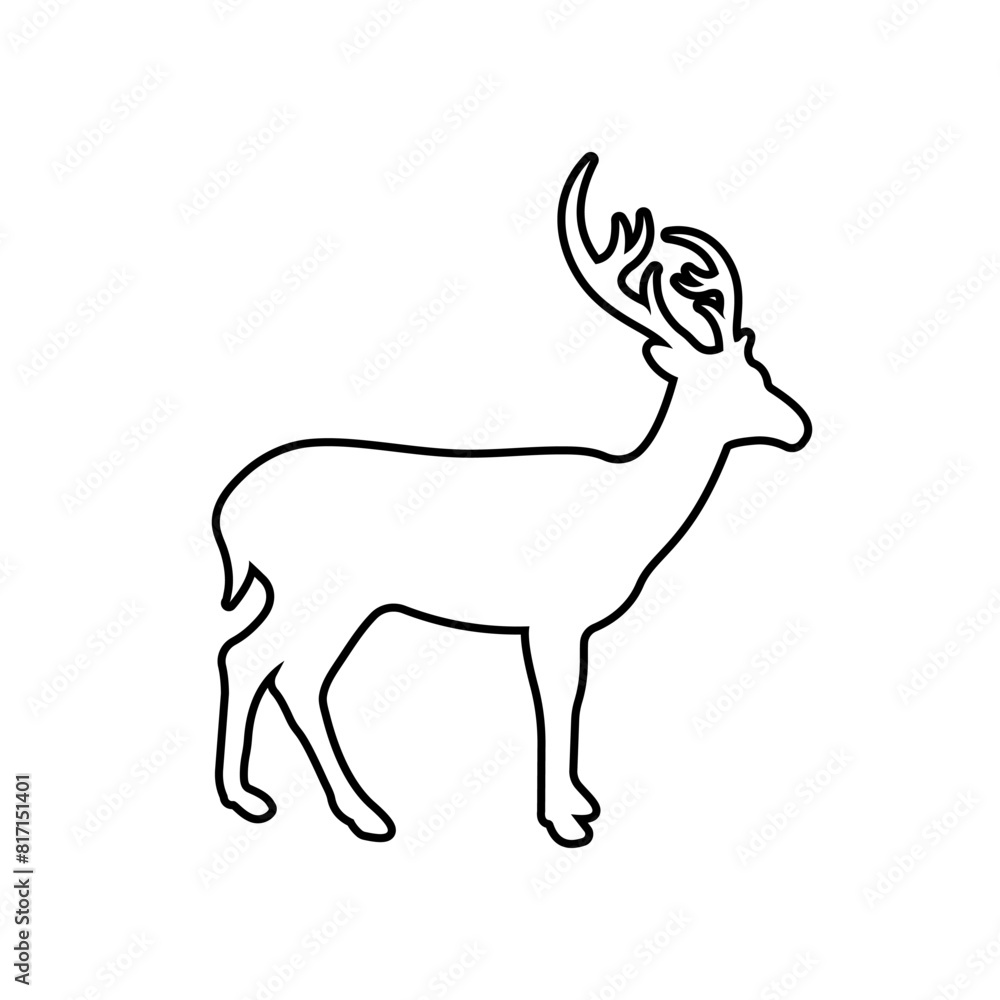 Deer silhouette, outline icon vector. Deer icon. Livestock concept. Deer sign on white background. Deer meat badge. Deermeat. Part of my game meat illustration collection. Hunt. Hunting.