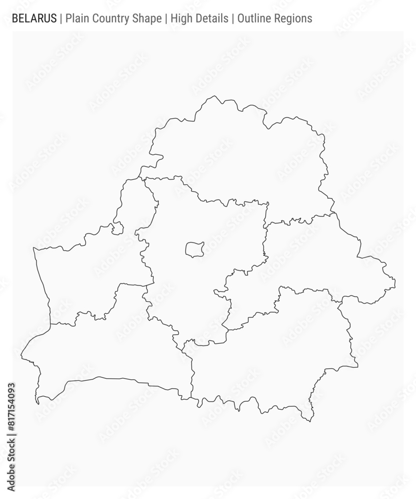 Fototapeta Belarus plain country map. High Details. Outline Regions style. Shape of Belarus. Vector illustration.