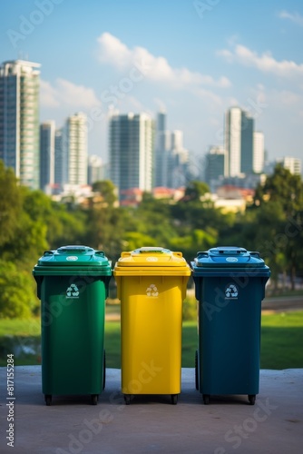 Container trash bin for recycling with city background © Media Srock