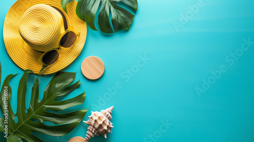 Summer Banner with Yellow Hat and Tropical Accessories