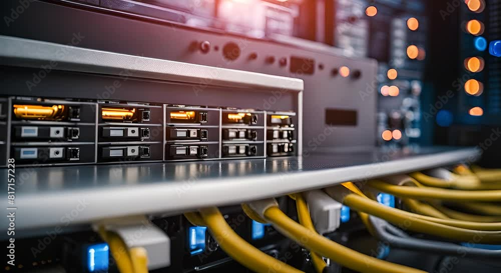 Cables connected to a router. Cables connected to a router.