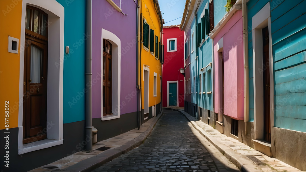 Colorful houses in a cobblestone street Colorful houses in a cobblestone street