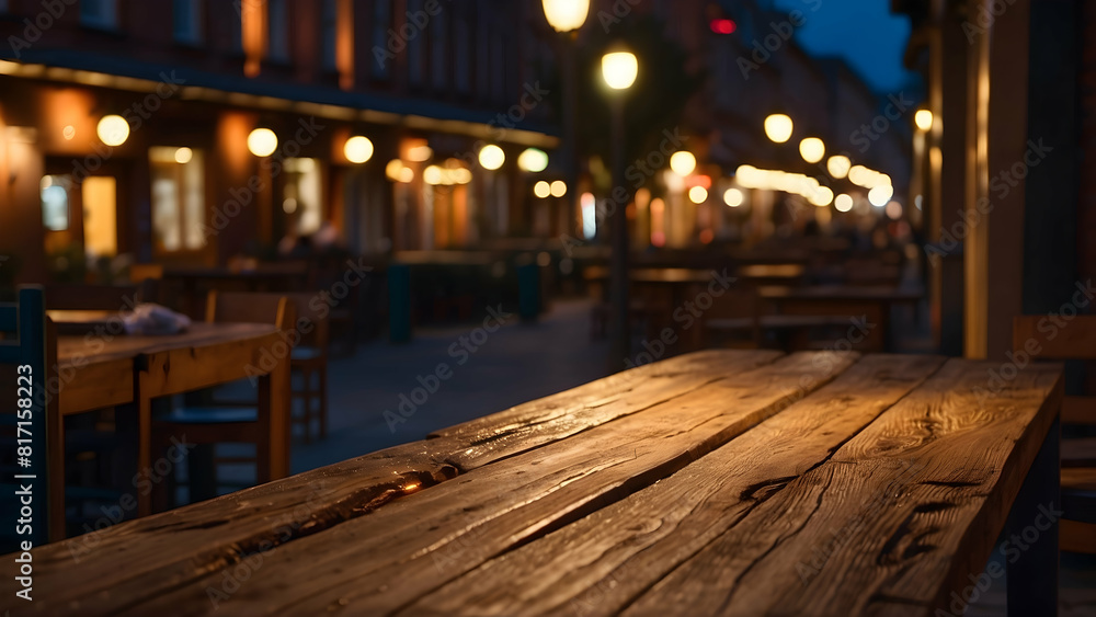 Night scene of tables on a restaurant street Night scene of tables on a restaurant street