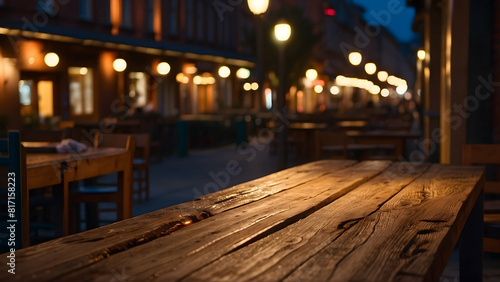 Night scene of tables on a restaurant street