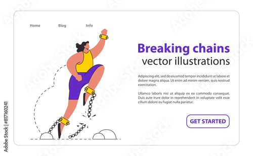 Chains Breakthrough concept A figure triumphantly breaks free from shackles, depicting the power of overcoming obstacles Celebrates liberation and the strength of the human spirit Vector illustration