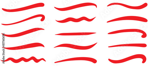 Swoosh, swash underline stroke set. Hand drawn red swirl swoosh underline calligraphic element. Vector illustration photo
