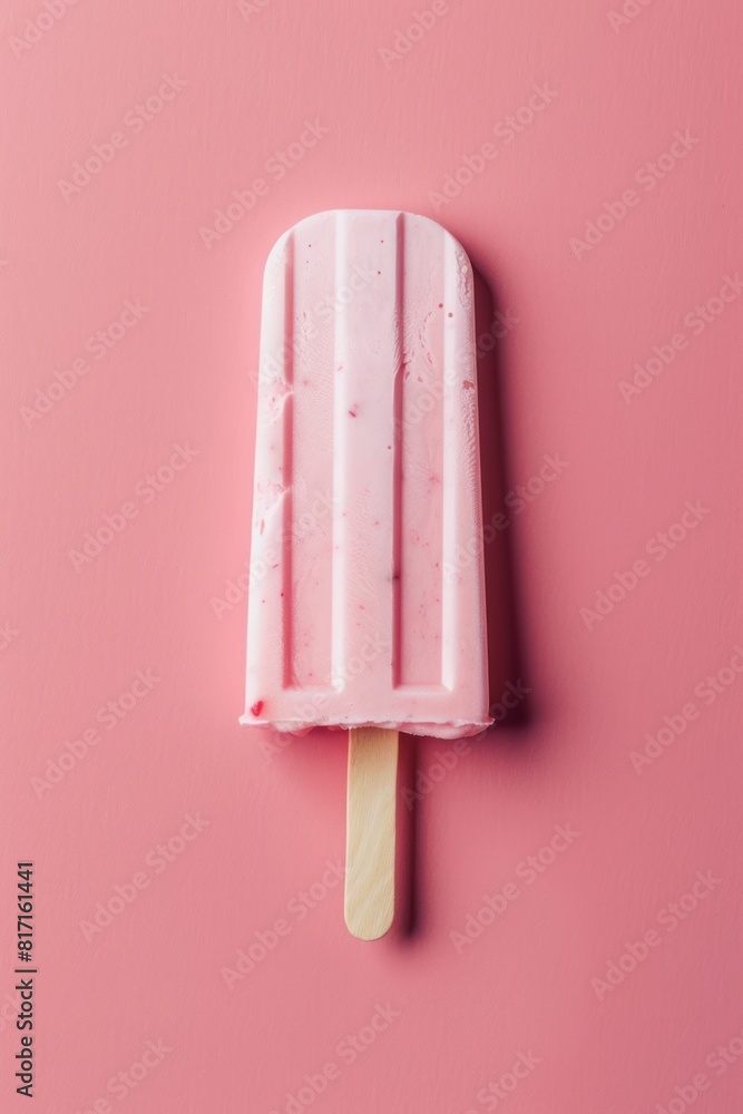 Fruity pink ice cream on a stick isolated on pink background. Fruity pink ice cream on a stick isolated on pink background.