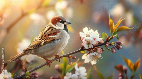 Serene Songbird Perched Among Blossoms