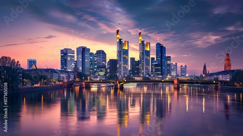 Skyline of a famous city at twilight  blend of historical and modern buildings  glowing lights  Realism  HDR