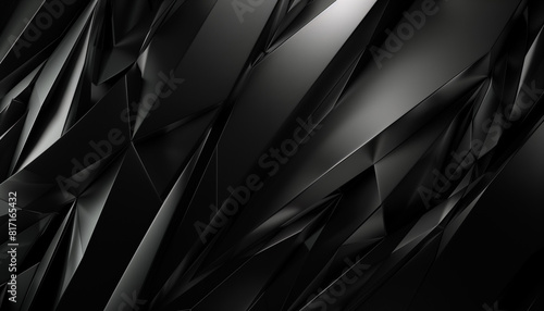 Abstract background, black metallic shards coming out of a surface, bends and lighting making a design, wide 16:9 photo