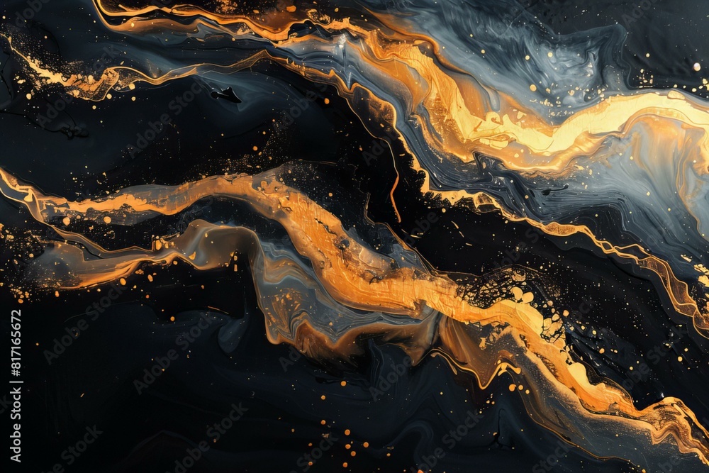 A close up of a liquid painting with gold and black A close up of a liquid painting with gold and black