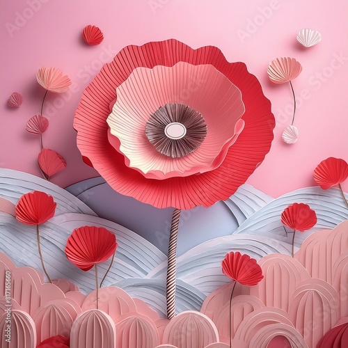 Remembering Sacrifice  Paper Cut Red Poppy Banner for Anzac Day