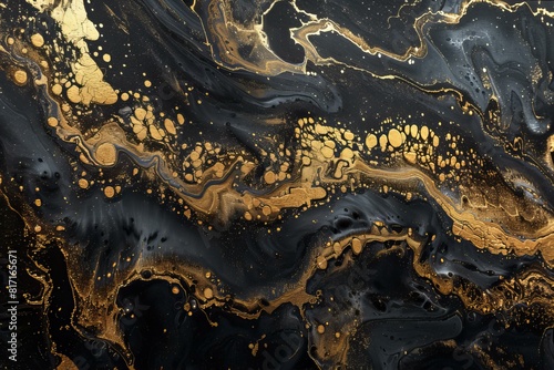Close up of black and gold marble with golden paint © Sandu