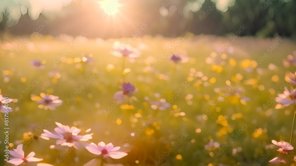 Colorful Flowers Blooming in Field at Sunset Generative AI Colorful Flowers Blooming in Field at Sunset Generative AI