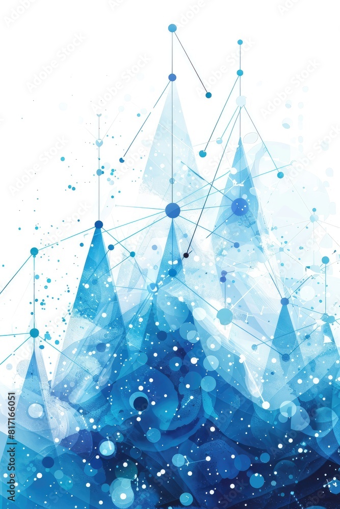 Obraz premium Abstract castle is surrounded by a network of blue lines