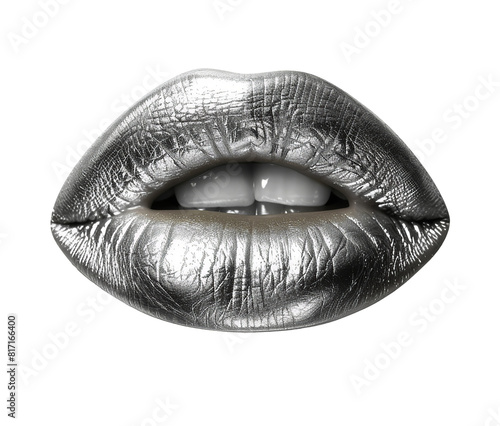 Silver lips isolated on transparent background