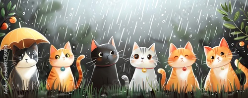 Cats and rain cats experiencing or interacting with rain2 photo