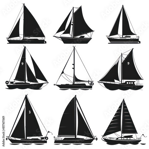 sailboats icons in solid black on a white background 