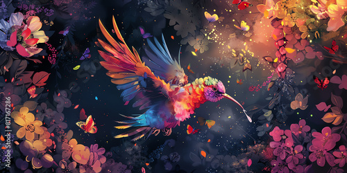 Illuminate the intricate dance of endangered species from a birds-eye view using vibrant watercolors Capture the essence of environmental conservation with a harmonious blend of na photo