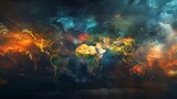 Create an image depicting the global impact of weather phenomena