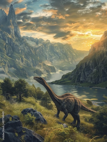 Majestic Dinosaur in a Vibrant Fantasy Landscape A Testament to Innovation and Machine Learning