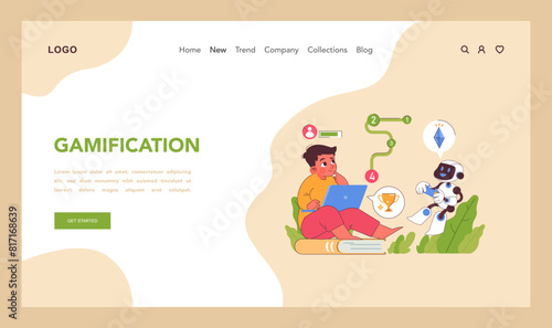 Educational gamification concept. Flat vector illustration