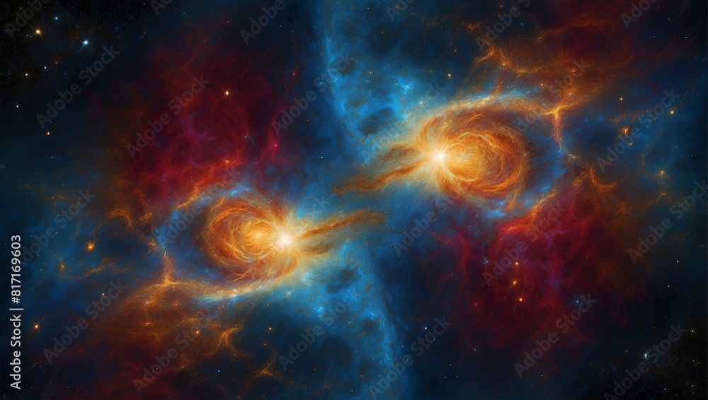 As two stars merge in a dazzling celestial embrace, their swirling colors and intense radiance captivate the viewer with an otherworldly spectacle.