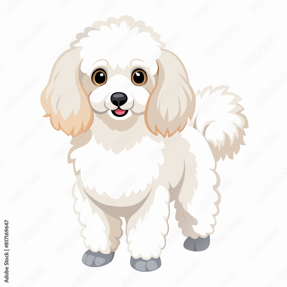A white poodle, a dog breed, is standing on a white background A white poodle, a dog breed, is standing on a white background