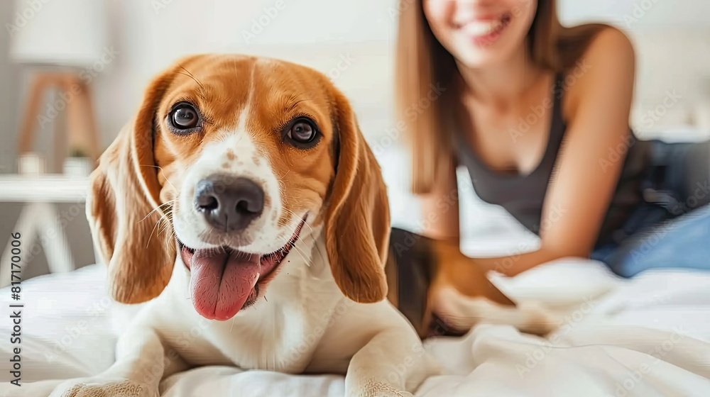 Serenity in Harmony: Woman Resting With Beagle Companion Serenity in Harmony: Woman Resting With Beagle Companion