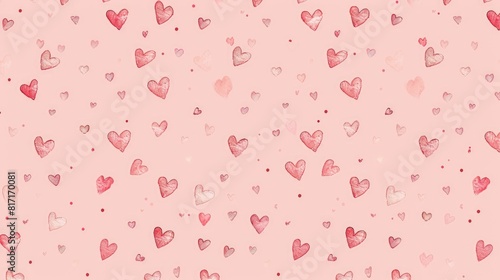 Create a charming seamless pattern with hand drawn tiny pink hearts scattered across a soft pink background perfect for adding a touch of Valentine s Day allure to postcards and wrapping pap