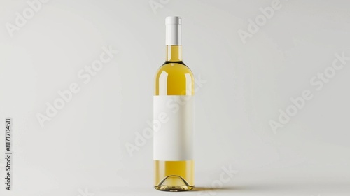 White Wine Bottle with Clean Label Design, A sleek white wine bottle with a clear, crisp wine inside and a clean label, against a neutral background for elegant branding. © petrrgoskov