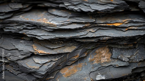 a layered black rock texture, showcasing its rugged beauty and natural complexity in a stunning photorealistic image.