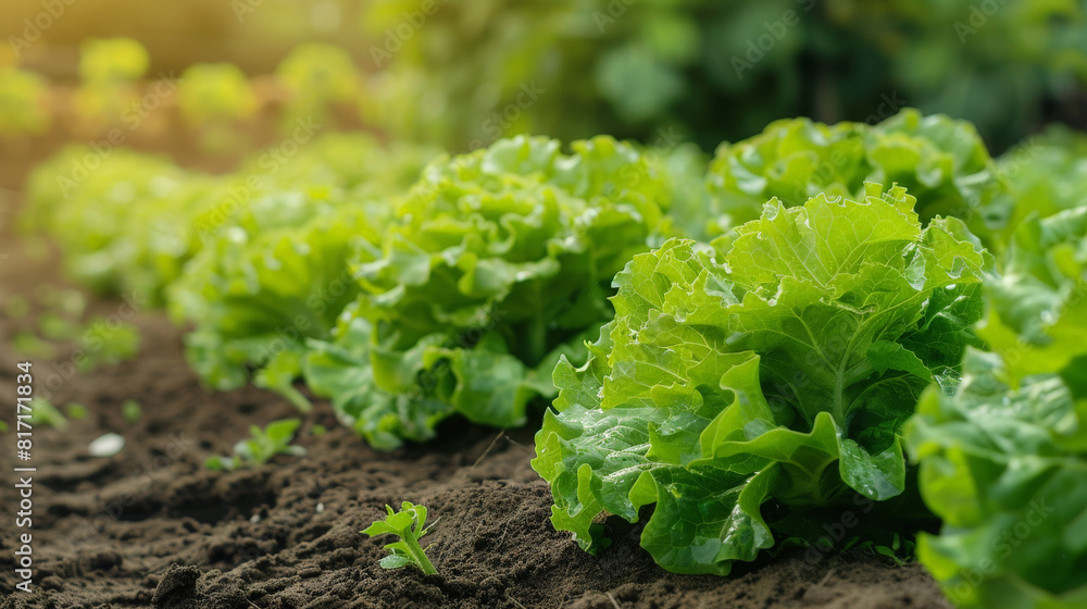 fresh lettuce growing in a garden under sunlight fresh lettuce growing in a garden under sunlight