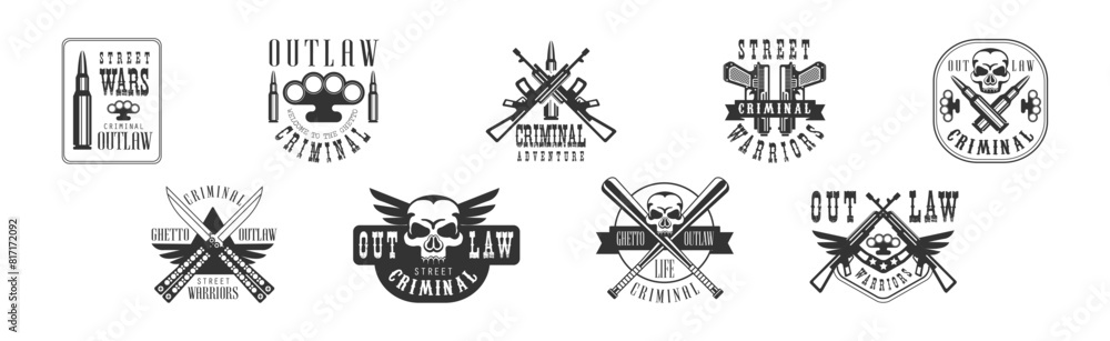 Fototapeta premium Outlaw and Criminal Street Warrior Emblems Vector Set